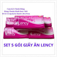 SET 5 GÓI GIẤY ĂN RÚT LENCY 180 TỜ x3 LỚP, KÍCH THƯỚC 20X19CM (DATE MỚI 2024)