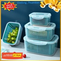 SÉT 5 HỘP BẢO QUẢN ĐỒ TỦ LẠNH 15 MÓN,Đựng Thực Phẩm Có Nắp Đậy Cao Cấp - Khay Nhựa Để Tủ Lạnh Kèm Rổ Ráo Nước
