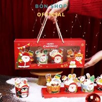 SET 5 Hộp Cupcake 4 Bánh Chủ Đề Noel mẫu Merry Christmas vui nhộn sắc nét - đế rời có thể làm hộp Cookie