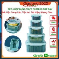 Sét 5 Hộp Đựng Thực Phẩm Có Nắp Đậy Cao Cấp - Khay Nhựa Để Tủ Lạnh Kèm Rổ Ráo Nước Bảo Quản Thức Ăn Tiện Dụng