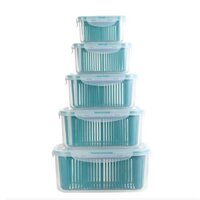 Set 5 Hộp Đựng Thực Phẩm Có Nắp Đậy Cao Cấp - Khay Nhựa Để Tủ Lạnh Kèm Rổ Ráo Nước Bảo Quản Thức Ăn Tiện Lợi