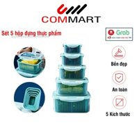 Sét 5 Hộp Đựng Thực Phẩm Có Nắp Đậy Cao Cấp - Khay Nhựa Để Tủ Lạnh Kèm Rổ Ráo Nước Bảo Quản Thức Ăn Tiện Dụng