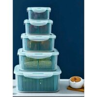 Sét 5 hộp đựng thực phẩm có nắp đậy cao cấp, khay nhựa để tủ lạnh kèm rổ ráo nước bảo quản thức ăn tiện dụng (tuyển sỉ)