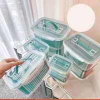 Set 5 Hộp Đựng Thực Phẩm Có Nắp Đậy Cao Cấp - Khay Nhựa Để Tủ Lạnh Kèm Rổ Ráo Nước Bảo Quản Thức Ăn An Toàn Tiện Lợi _GD