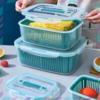 Set 5 Hộp Đựng Thực Phẩm Có Nắp Đậy Cao Cấp - Khay Nhựa Để Tủ Lạnh Kèm Rổ Ráo Nước Bảo Quản Thức Ăn An Toàn Tiện Lợi