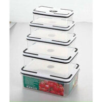 SET 5 HỘP ĐỰNG THỰC PHẨM ĐỂ TỦ LẠNH CÓ NẮP ĐẬY HÚT CHÂN KHÔNG DUNG TÍCH 1000ml-1500ml-2000ml=2500ml-2900ml