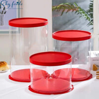 Set 5 Hộp Mica Trụ Tròn Trong Suốt Đựng Quà, Bánh Kem, Quà Tết,..-MÀU ĐỎ [Chưa Kèm Ruy Băng]