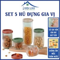 Set 5 Hủ Đựng Gia Vị Thủy Tinh, Lọ Nắp Giả Nhựa Có Gai Vặn Kín Khí Đựng Đồ Khô Dieulinhshop