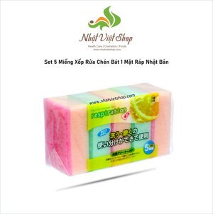 Set 5 miếng xốp rửa bát có 1 mặt ráp