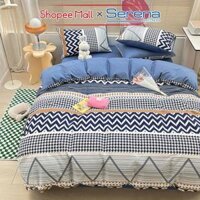 Set 5 Món Chăn Ga Gối Cotton Living SERENA Chính Hãng Bộ Vỏ Mền Ra Drap Grap Gối Nệm Đệm Chần Bông Trải Giường Cao Cấp - 160x200