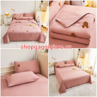 Sét 5 món chăn ga gối cotton gấu cute cao cấp ,ga trải giường cotton 100% siêu mềm mại,thấm hút mồ hôi