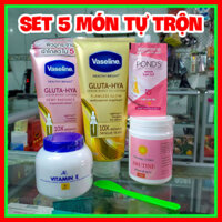 Set 5 món siêu dưỡng trắng, bật tông nhanh body Bạch Ngọc Liên + Vaseline+ Alpha abutin+ Ponds + Vitamin E tự trộn