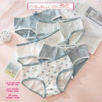 Set 5 quần lót nữ cotton mềm mại xanh trắng viền màu vải kháng khuẩn - l