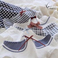 Set 5 Quần Lót Nữ Cotton, Quần Lót Cute Màu Xanh Đính Nơ, Xuất Nhật, Chất Thun Gân Thoáng Khí