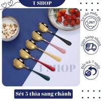 Sét 5 thìa inox titan mạ vàng siêu sang chảnh