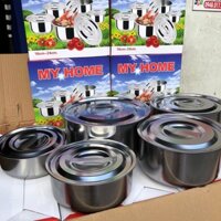 Set 5 Thố Inox Không Quai Có Nắp Đậy Đủ Kích Thước Cao Cấp