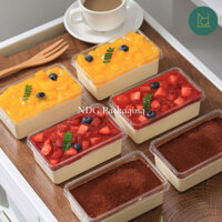 Set 50-100 Hộp Nhựa Chữ Nhật 400ml kèm nắp Đựng Bánh Tiramisu, Bánh Lạnh - JY1250