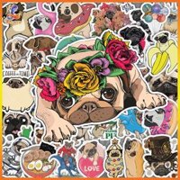 Set 50 cái Sticker Pug chống nước, Hình dán chó Pug cute, Decal Pug dán vali, điện thoại, mũ bảo hiểm - 10 Sticker