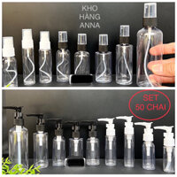 (SET 50 ) CHAI XỊT PHUN SƯƠNG / XỊT GIỌT / Vòi nhấn pumb - COMBO 50 chai nhựa Trong 30ml 50ml 100ml 20ml CHIẾT NƯỚC HOA