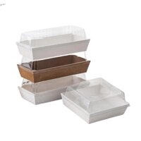 Set 50 Hộp Đựng Bánh Sandwich 7.5 inches Bằng Nhựa Bền Hình Chữ Nhật Có Nắp Nhựa Màu Nâu / Trắng Dùng Một Lần