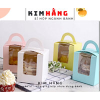 set 50 hộp giấy cửa sổ đựng 1 bánh cupcake , hộp quay xách 1 ô đựng ly bánh mousse, tiramisu,.....