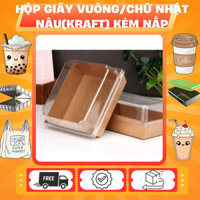 [SET 50] Hộp Giấy Vuông/Chữ Nhật Nâu(kraft) Kèm NẮP Đựng Bánh Su Kem, Tiramisu, hoa quả mini Shop Đồ Dùng Một Lần