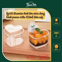 Set 50 Hộp Ly Tiramisu Có Nắp Hình Trái Tim Cốc Tim Mica Đựng Bánh Panna Cotta Cốc Nhựa Tim