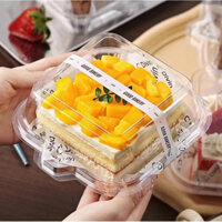 Set 50 Hộp nhựa Bento vuông nắp trong đựng bánh ngọt, Bông Lan, Mousse