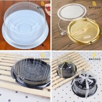 (Set 50) Hộp nhựa tròn đựng bánh Gato A016, A022, A024, A1680G đế trắng / đế nâu / đế vàng nắp rời trong suốt