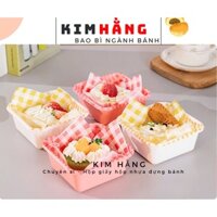 Set 50 hộp vuông caro đựng bánh lạnh , hộp đựng kẹp hoa sứ , hộp vuông nhìu màu 420ml đựng mousse - tiramisu ,......