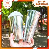 SET 50 Ly Tim Bạc Bóng cao cấp 500ml, 700ml Kèm Nắp Phi 90, Ly Cà Phê, Trà sữa, Nước ép