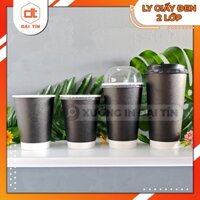 SET 50 Ly/cốc giấy Kraft Đen 2 lớp cao cấp, dùng cho cafe trà sữa nóng & lạnh thức uống các loại kèm nắp phi 90