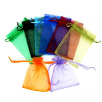 Set 50 túi vải voan lưới xuyên thấu có dây rút satin gói quà tặng trang trí đám cưới 9x12cm