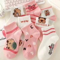 Set 5,10 đôi tất cabybara  cho bé gái, vớ chân hoạt hình cabybara cotton thấm hút mồ hôi họa tiết dễ thương