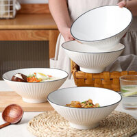 set 5Tô sứ Trắng viền đen, Bát ăn phở, Bát tô mỳ, Tô loe đơn đản sang trọng