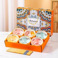 Set 6 bát kèm 6 đôi đũa BOHEMIA dành cho gia đình - Bát ăn cơm hình động vật siêu ngộ nghĩnh cho bé ăn dặm