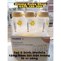 Set 6 Bình trữ sữa Medela 150 ml in logo màu ( tặng kèm túi tiệt trùng lò vi sóng)