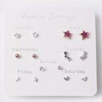 Set 6 bông tai ONE WEEK mini thời trang nữ RA002 - 183E Ngôi sao 5 cánh đỏ