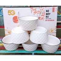 Set 6 chén sứ trắng trơn tổ ong 11cm (Quà tặng 5G)