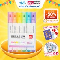 Set 6 Chiếc Bút Highlight Hai Đầu Bút Nhớ Dòng Đánh Dấu Dạ Quang Take Note Ghi Chú Deli - Bảng Màu Pastel Macaron - 33002 S605 S735 S134 - Set bút pastel thân trắng