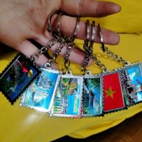 sét 6 chiếc Móc khóa hình chiếc tem hoạ tiết phong cảnh việt nam -qua tặng lưu niệm Maget