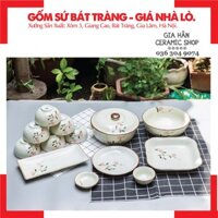 [SÉT 6]🍀𝐁𝐎̣̂ Đ𝐎̂̀ 𝐀̆𝐍 8 𝐌𝐎́𝐍🍀[𝐂𝐀𝐎 𝐂𝐀̂́𝐏][𝐁𝐀́𝐓 𝐓𝐑𝐀̀𝐍𝐆] Bát Đĩa Tô Chén Bát Tràng Sang Trọng ⚡Men kem vẽ hoa Đào Hồng⚡