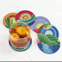 Set 6 đế lót ly đính hạt hoạ tiết phong cảnh