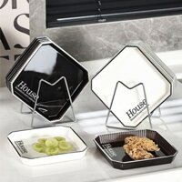 Set 6 đĩa vuông đựng đồ ăn, hoa quả kèm khay đựng, decor nhà cửa, chất liệu nhựa cứng an toàn