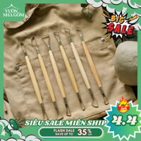 🌿Set 6 dụng cụ tạo hình gốm, cạo nguội, xu gốm, gốm vuốt tay bàn xoay điện- Vườn Nhà Gốm