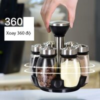 Set 6 hũ đựng gia vị thủy tinh nắp inox xoay 360 độ