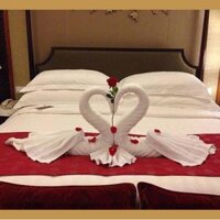 Sét 6 Khăn bông tắm trắng  gấp đôi thiên nga Trang Trí Giường Cưới