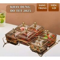 Set 6 Khay Đựng Mứt, Bánh Kẹo Tết 2025, Hũ Đựng Đồ Tết Có Núm Hình Gấu Dễ Thương, Khung Cung Tròn