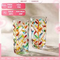 Sét 6 Ly Thủy Tinh Pha Lê Họa Tiết Cành Lá Nổi Vẽ Tay Vân Nổi Sang Trọng Decor Nhiều Màu - BeeMit