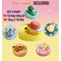 Set 6 Mô Hình Pokemon Sleeping Bag Có Đệm Gối Hạt Xốp Lười No License (Box Màu & Tặng Pokemon Card)